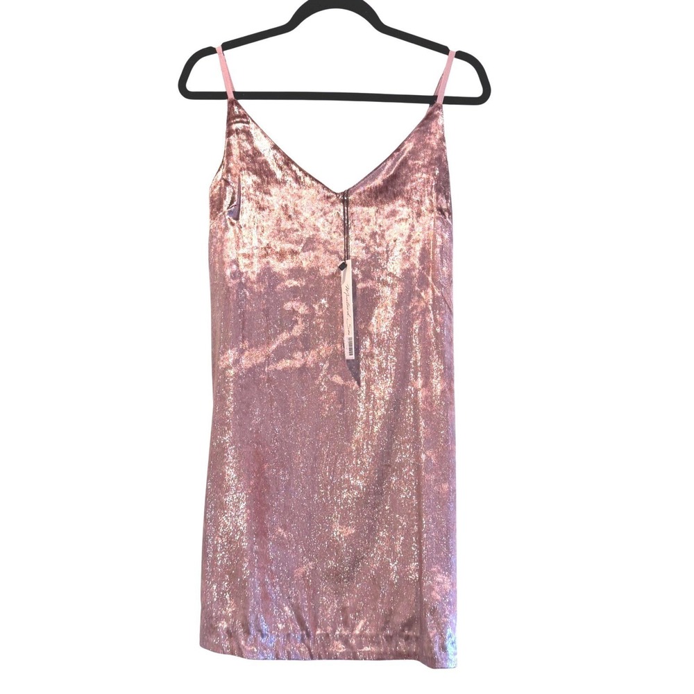 Mustard Seed Pink Rose Velvet Cami Shimmer Dress V Neck Spaghetti Strap Mini Med